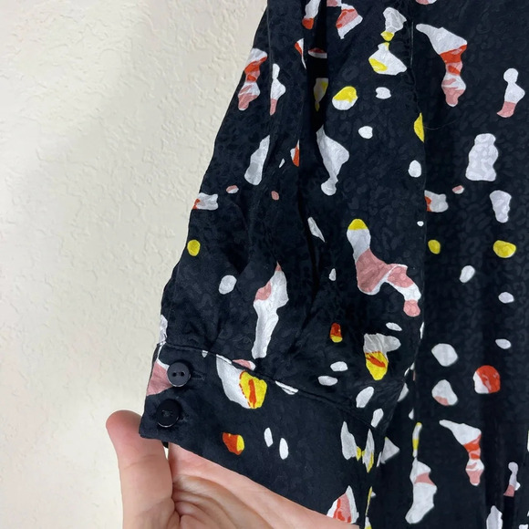 Ba&sh Tonya Gathered Printed Satin Jacquard Midi Dress in Black Spotted Size 2 - Picture 8 of 12